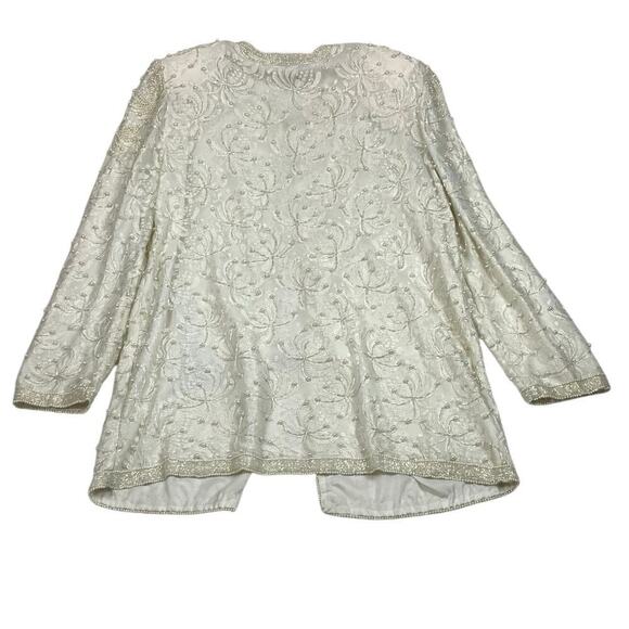 Papell Boutique Evening Off White Lace Beaded Sheath Dress w Long Jacket  Sz 12 - Picture 6 of 13